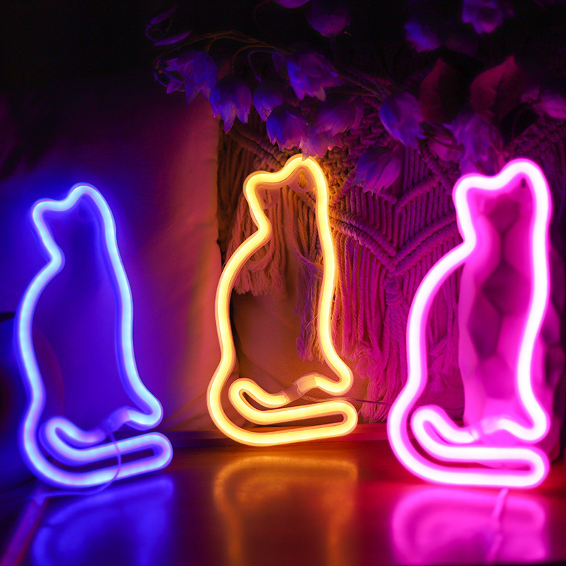 Cute Kitten Hanging Usb/Battery Powered Animal Neon Night Light Led Cat Neon Sign For Wall Kids Room Bar Party Decoration