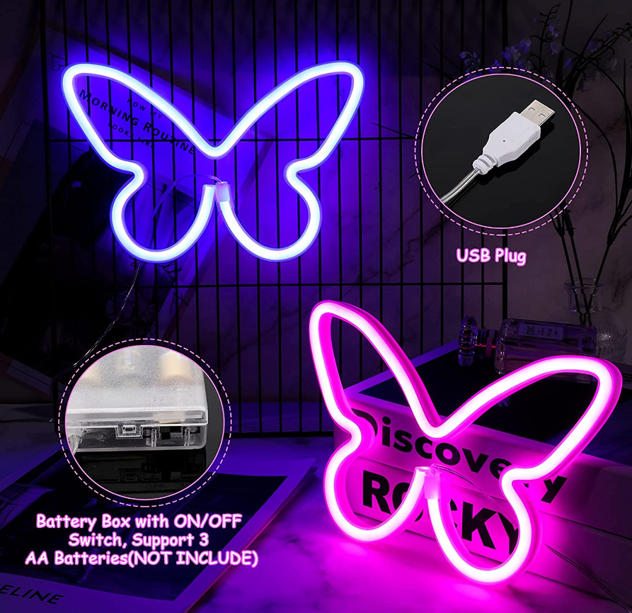 Neon Night Light Sign Wall Art Sign Battery Operated Hanging Kids Bedroom Home Party Decoration Led Butterfly Neon Sign Light