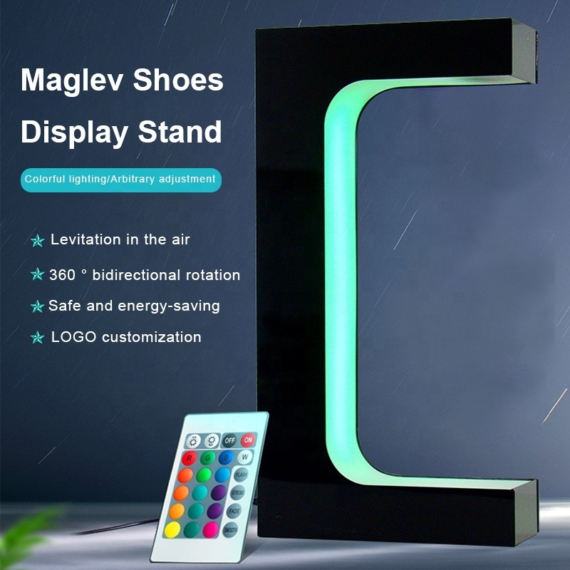 Fashion E Shape Base Magnetic Levitation Floating Shoes Display Stand With Material Acrylic Led Lights