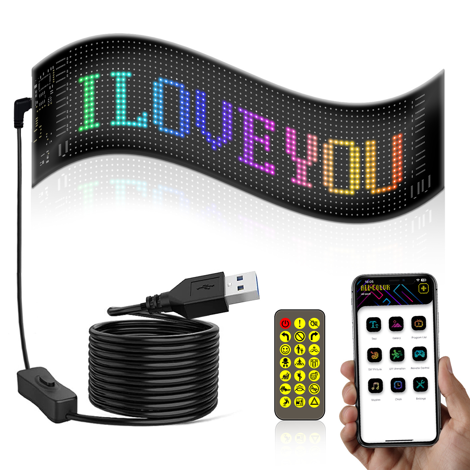 App Control LED Sign Board Flexible USB Programmable Custom Scrolling Message Car Signs Digital Display Led Matrix Panel