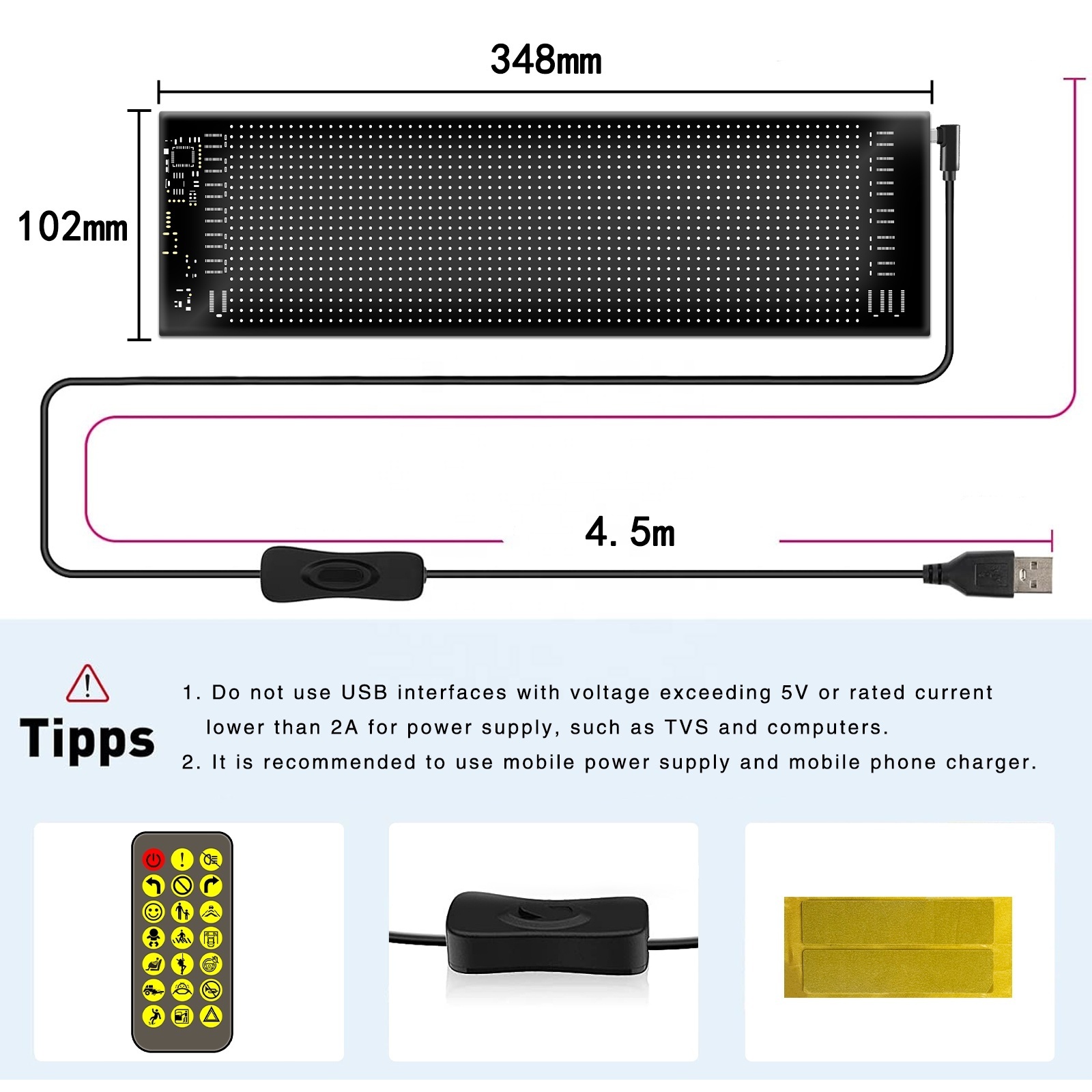 App Control LED Sign Board Flexible USB Programmable Custom Scrolling Message Car Signs Digital Display Led Matrix Panel