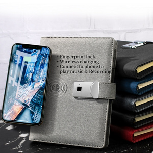 Smart Functional Recording USB Charging Custom Logo Powerbank Diary Fingerprint Lock Notebook With Lock