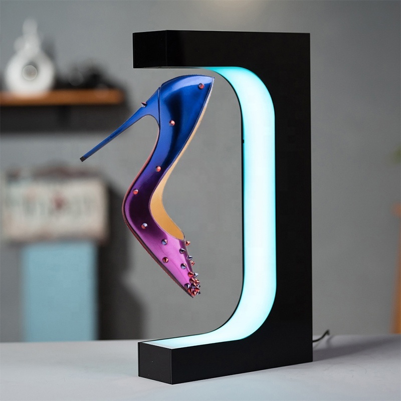 Fashion E Shape Base Magnetic Levitation Floating Shoes Display Stand With Material Acrylic Led Lights