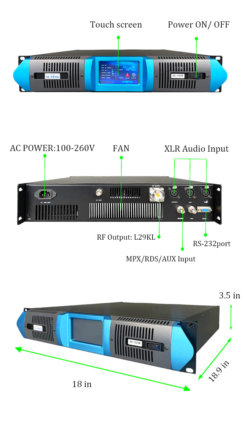 Long range 1500W 1.5KW fm transmitter for radio station touch screen