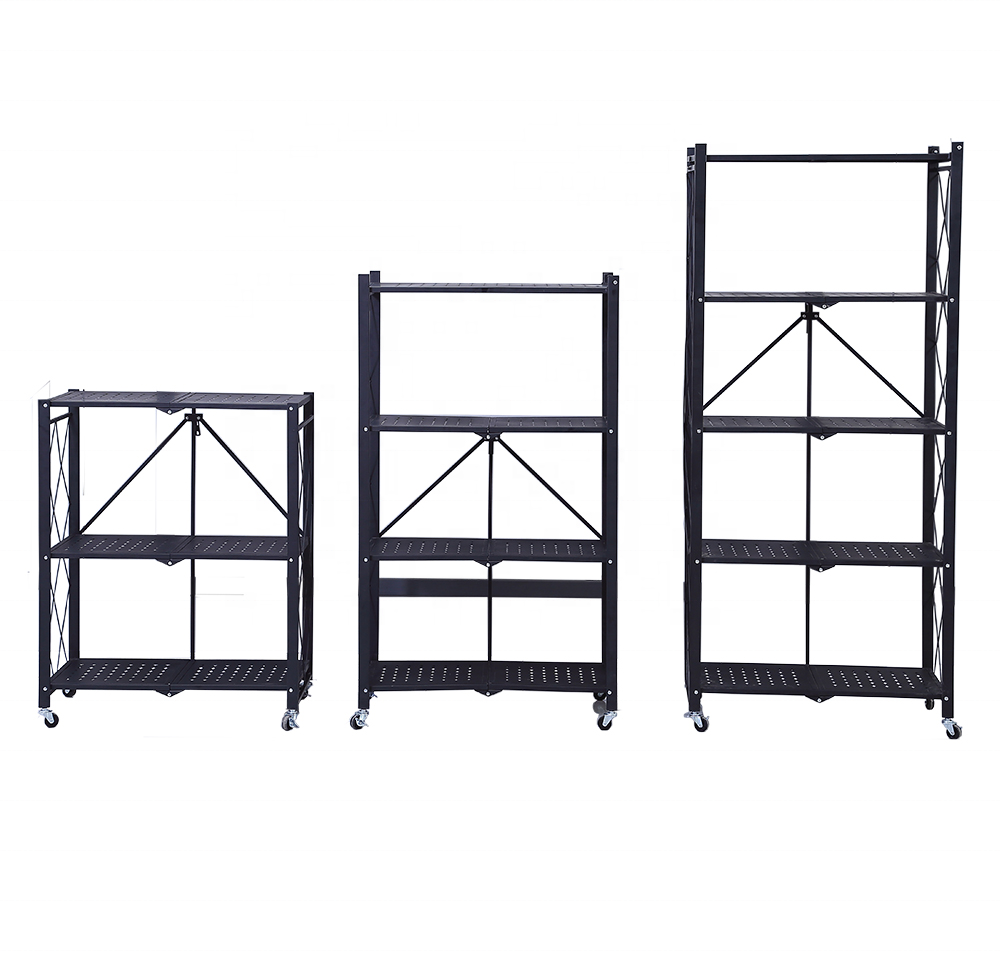 Multi-layer Metal Folding Storage Rack, Foldable Rack Shelf For Book, Foldable Kitchen Rack With Rotating