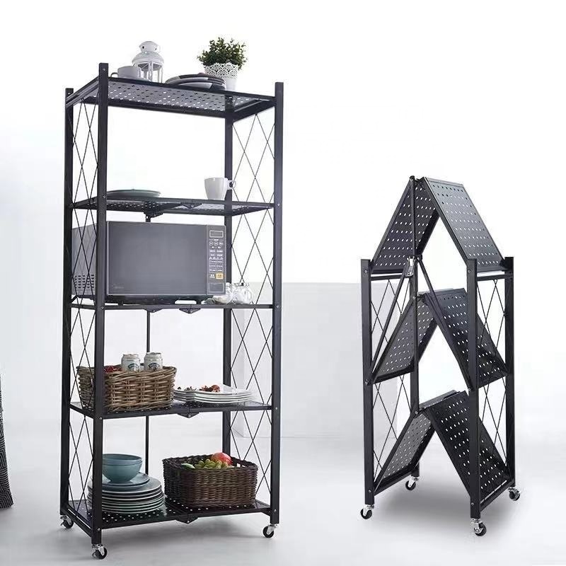 Multi-layer Metal Folding Storage Rack, Foldable Rack Shelf For Book, Foldable Kitchen Rack With Rotating