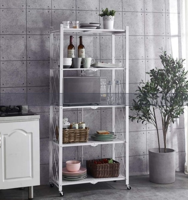 Multi-layer Metal Folding Storage Rack, Foldable Rack Shelf For Book, Foldable Kitchen Rack With Rotating