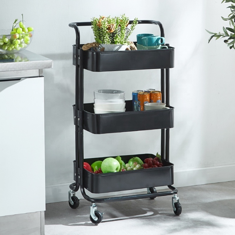 3-Tier High Quality Hot Sale Modern Metal Storage Rack Kitchen Serving Trolley Cart Kitchen Furniture