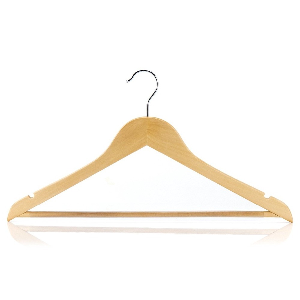 Inspring WOODEN HANGERS COAT SUIT GARMENT CLOTHES WARDROBE WOOD HANGER TROUSER BAR