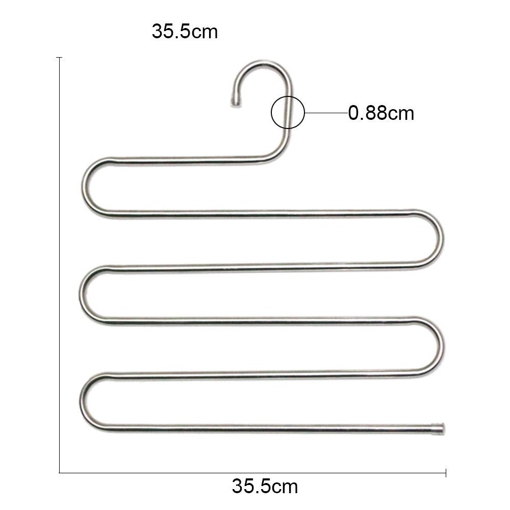 Inspring Pants Hangers S-type Stainless Steel Trousers Rack 5 layers Multi-Purpose Closet Hangers Magic Space Saver Storage Rack