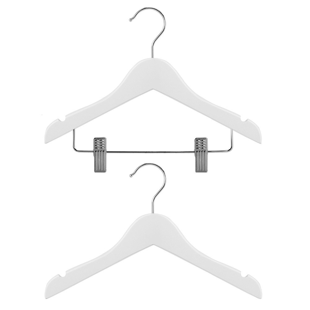 Inspring Children's Wardrobe White Wooden Coat Hangers - Clip & Top Hangers For Baby & Toddler Clothes - 30cm (11.8)