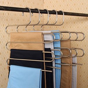 Inspring Pants Hangers S-type Stainless Steel Trousers Rack 5 layers Multi-Purpose Closet Hangers Magic Space Saver Storage Rack