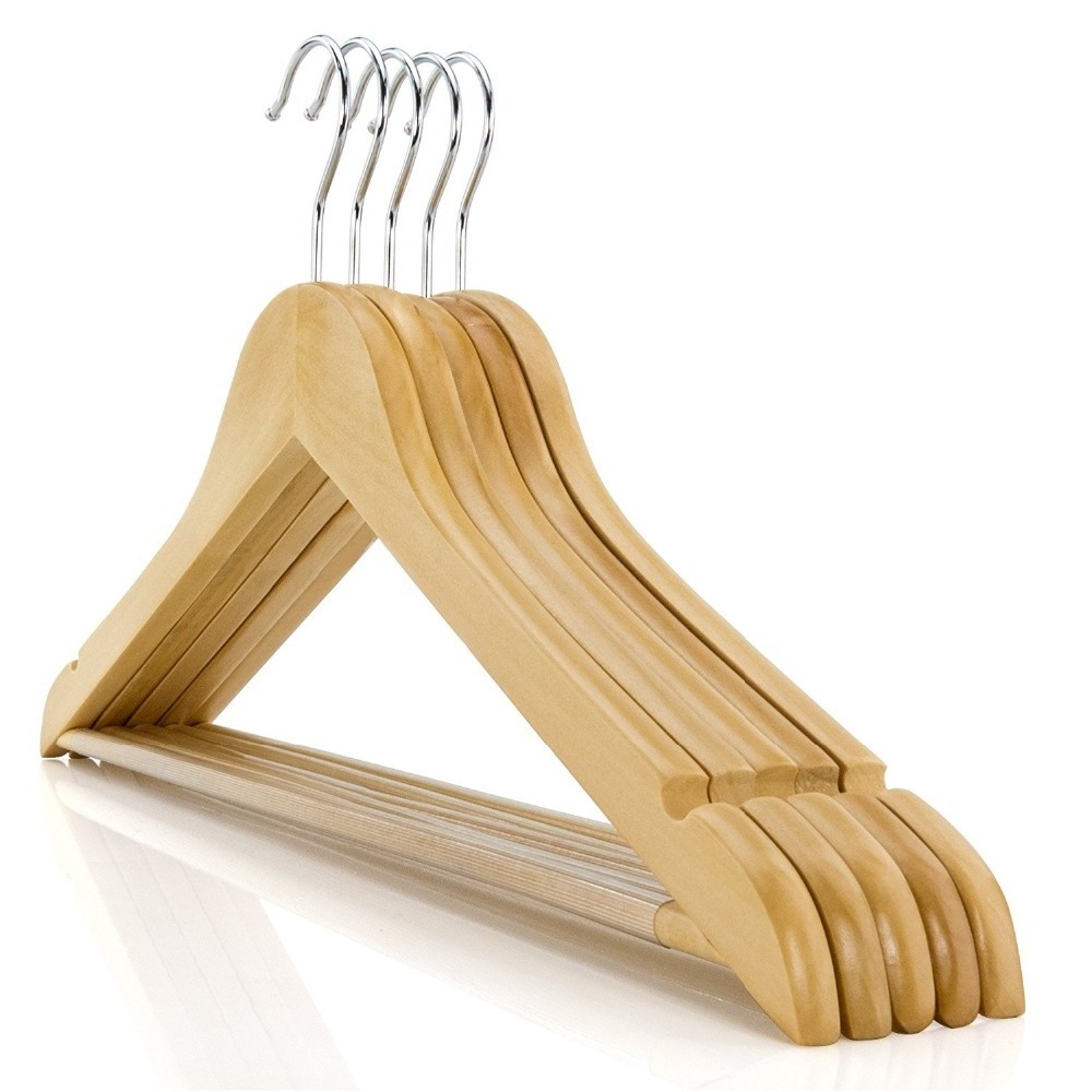 Inspring WOODEN HANGERS COAT SUIT GARMENT CLOTHES WARDROBE WOOD HANGER TROUSER BAR