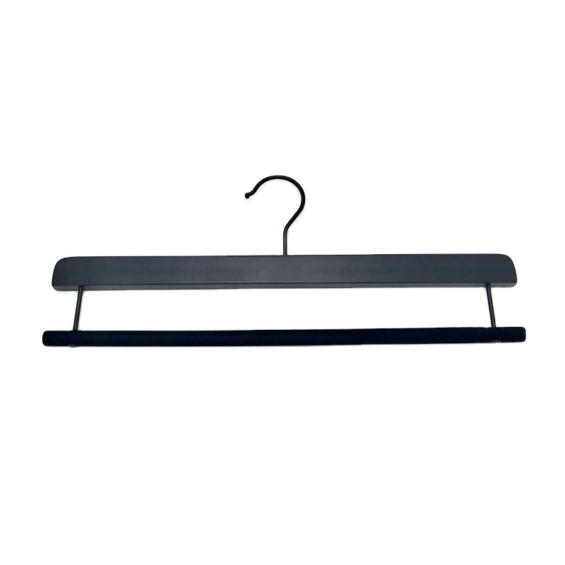 Inspring premium wooden black pant hanger with velvet bar for jeans towel rack