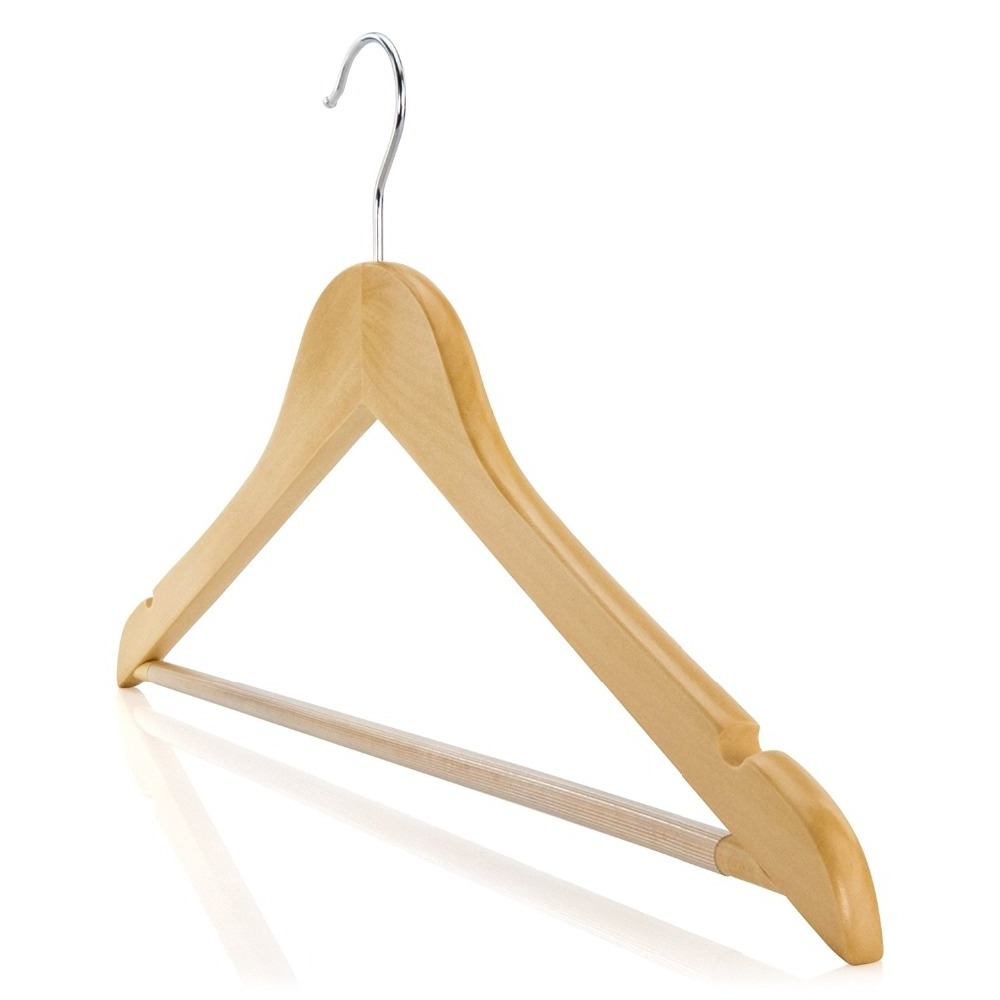 Inspring WOODEN HANGERS COAT SUIT GARMENT CLOTHES WARDROBE WOOD HANGER TROUSER BAR