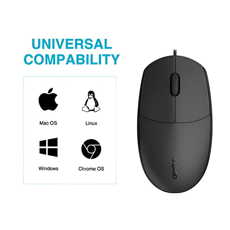 Rapoo N100 New Arrival Optical Ergonomic 3D Smooth 1600 DPI Business Office Cute Computer Wired USB Mouse