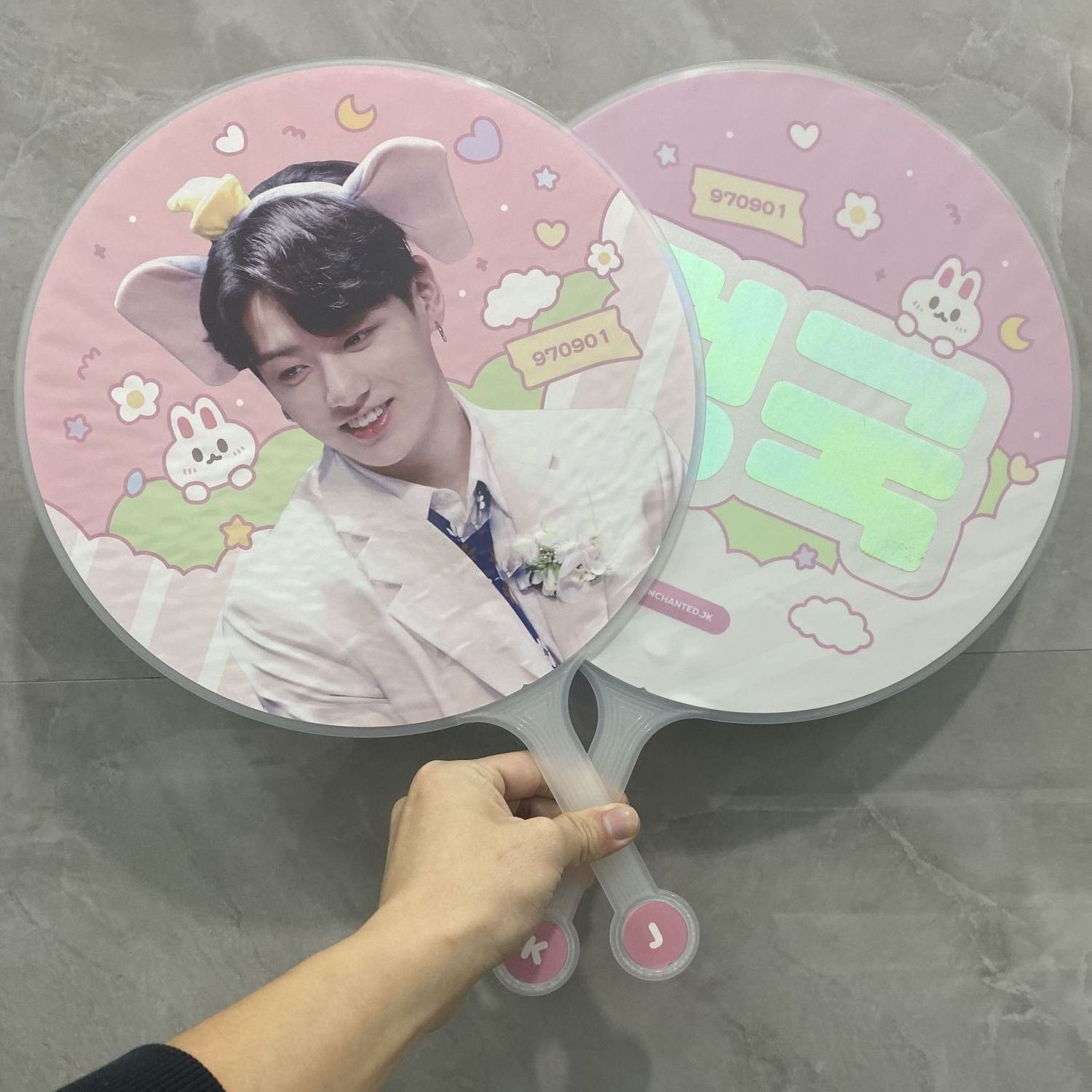 Custom  kPOP Clear Picket Hand Fans K-pop Yourself Custom Photo Printed Hand Fans Round  Plastic Fan Picket