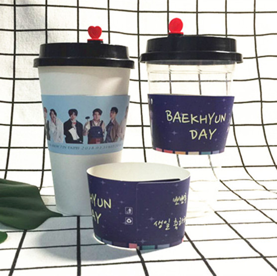 Custom hot paper kpop cupsleeve custom paper coffee cup sleeve kpop print coffee paper cups with logo