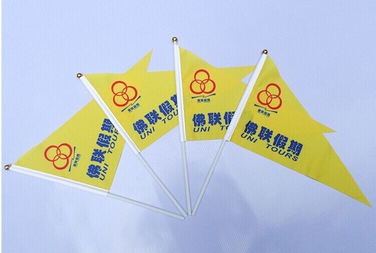 Polyester Custom Logo Small Mini Handheld Stick Flag Hand Held Waving Flag With Plastic or Wood Pole