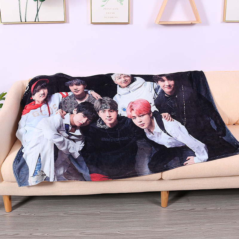 custom digital printed  flannel fleece throw blanket with sherpa korean gift throw kpop blanket for fans