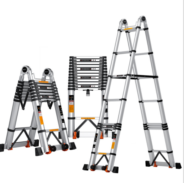 Multi function aluminum alloy herring-bone telescopic lifting and folding ladder