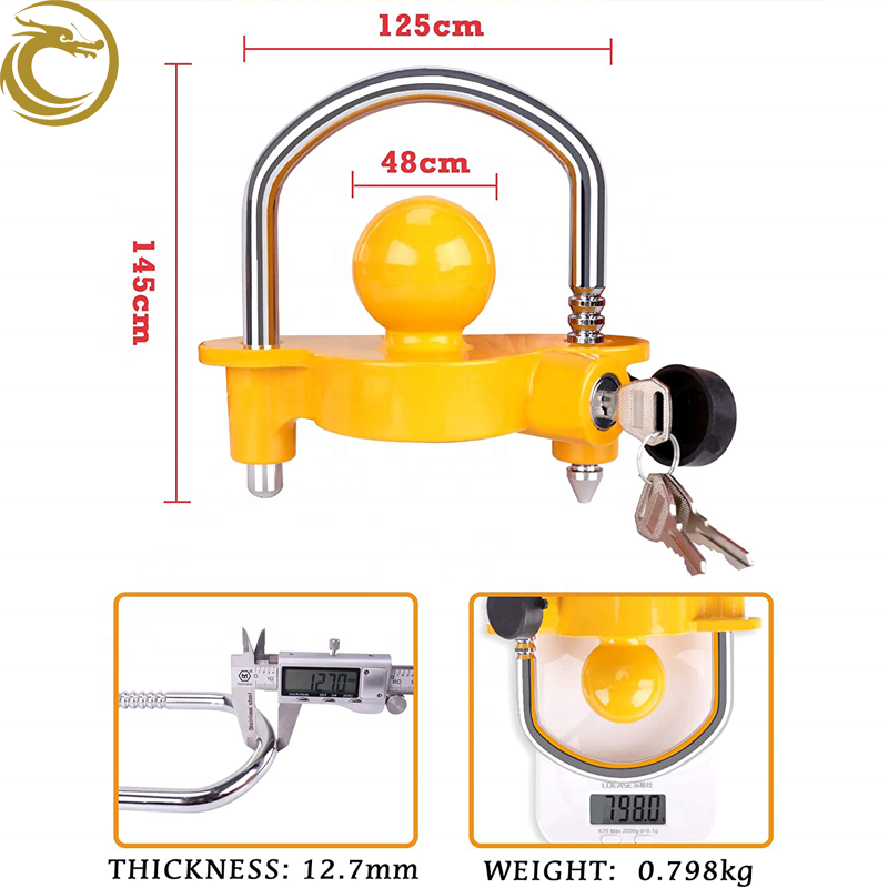 Yellow Adjustable Heavy Duty Steel Trailer Hitch Coupler Tongue Lock