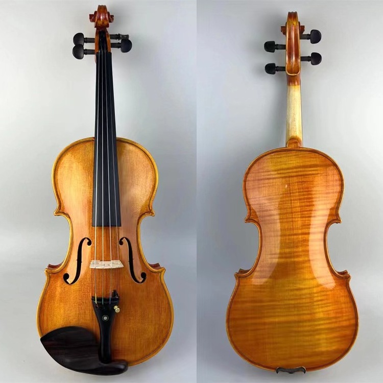 China Hot Sale Size 4/4 Natural Single Board Tiger Grain Solid Wood Violin