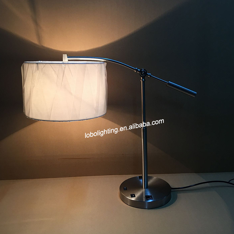 Ul Listed Hampton Inn Hotel 63.75 in Brushed Steel Adjustable Height Arc Light Bedside Floor Lamp with White Fabric Shade