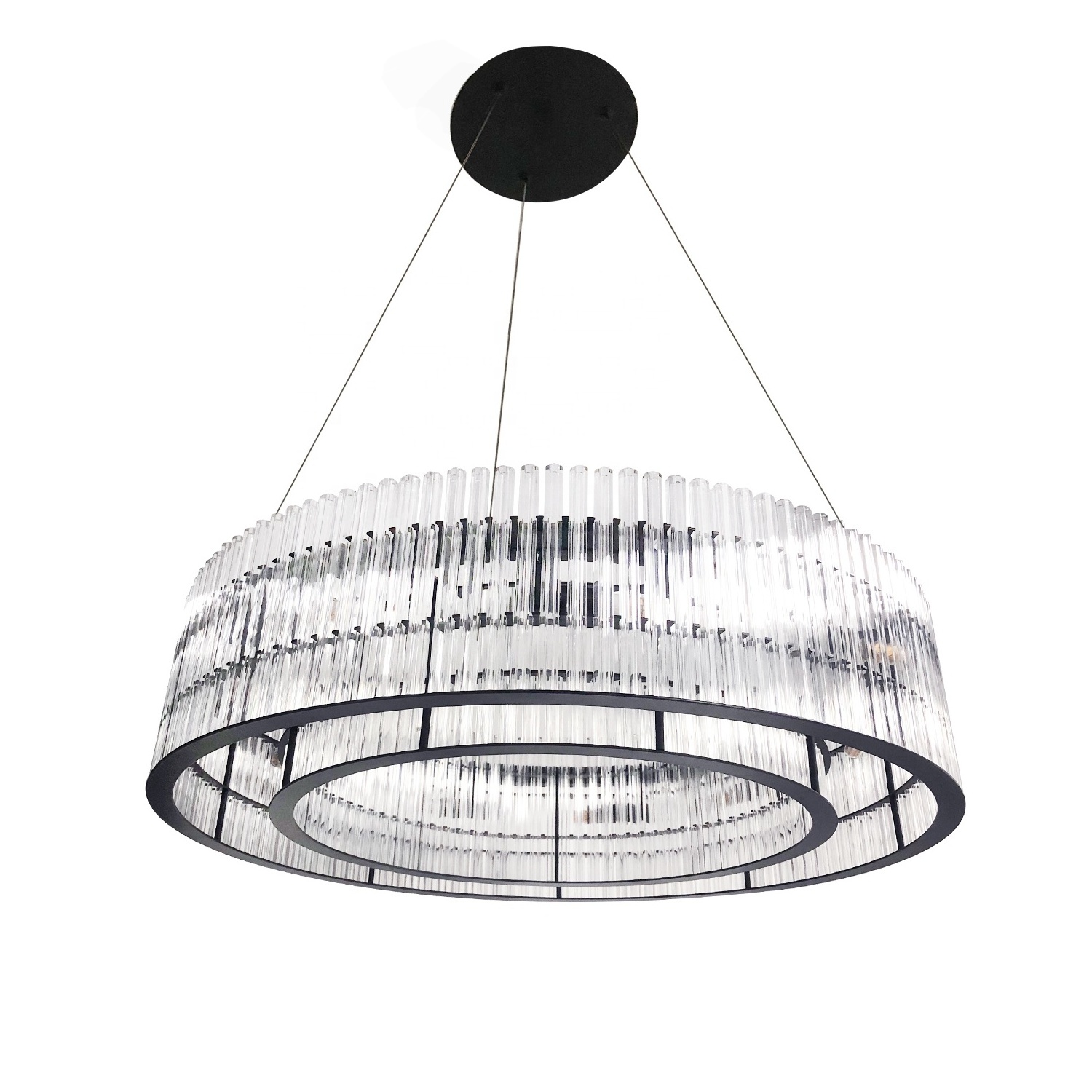 Modern Large Glass Chandelier Black  Black Metal G9 Semi Flush Mount Round Ceiling Light Fixture Black Lamp Farmhouse