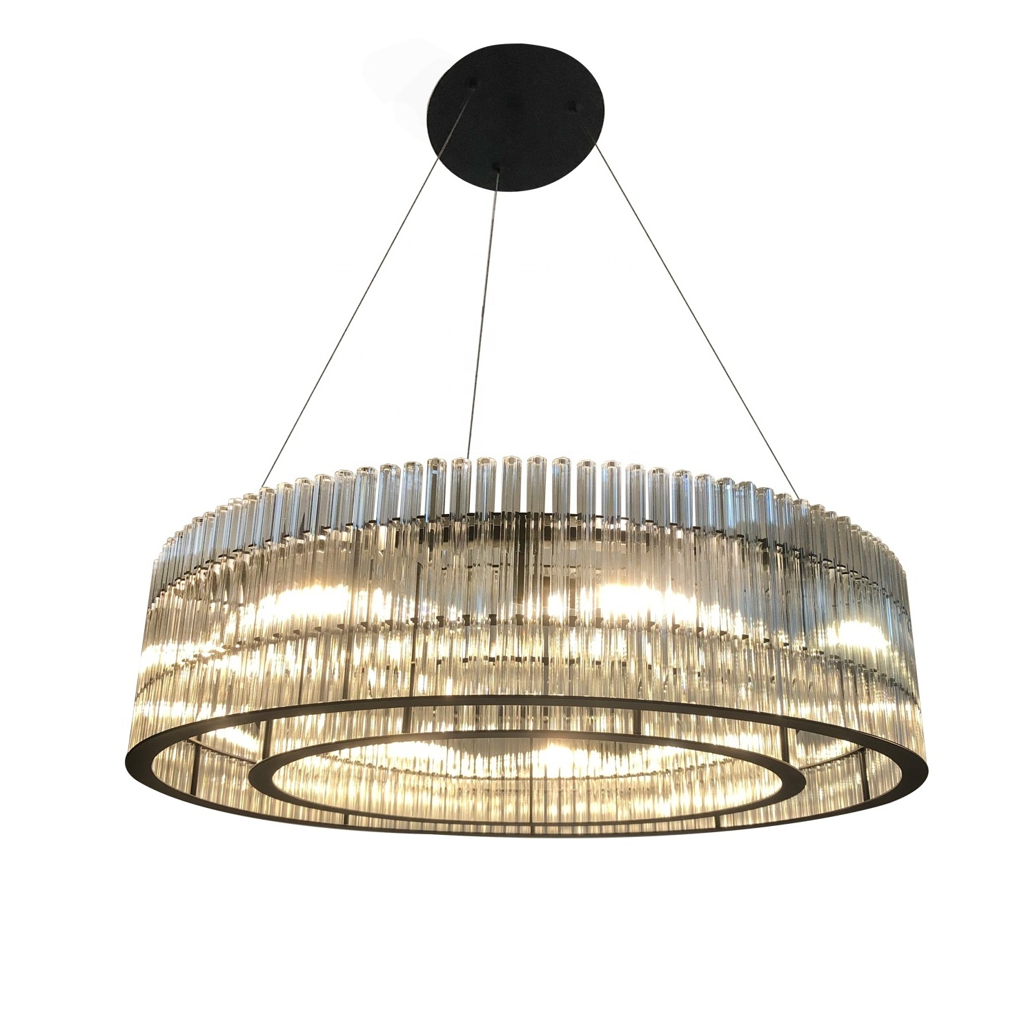 Modern Large Glass Chandelier Black  Black Metal G9 Semi Flush Mount Round Ceiling Light Fixture Black Lamp Farmhouse