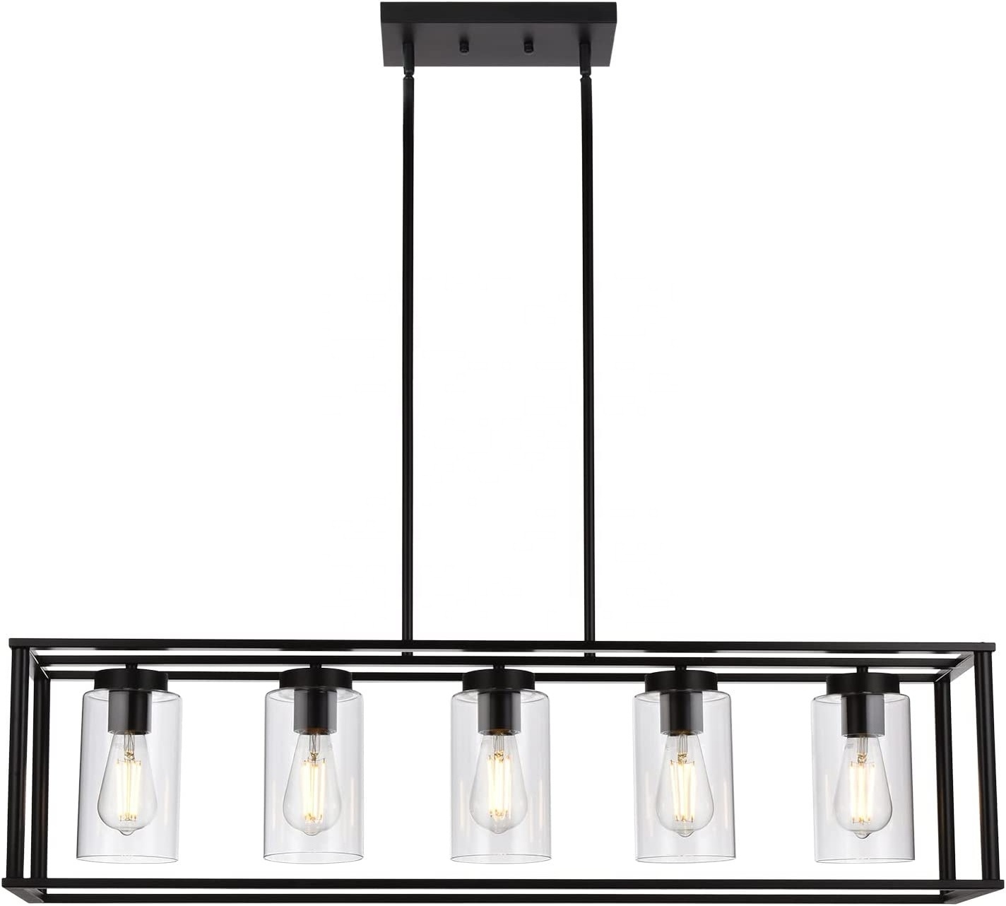 Farmhouse Chandeliers Rectangle Black 5 Light Dining Room Lighting Fixtures Hanging, Kitchen Island Cage Pendant Lights