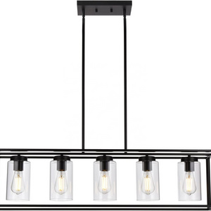 Farmhouse Chandeliers Rectangle Black 5 Light Dining Room Lighting Fixtures Hanging, Kitchen Island Cage Pendant Lights