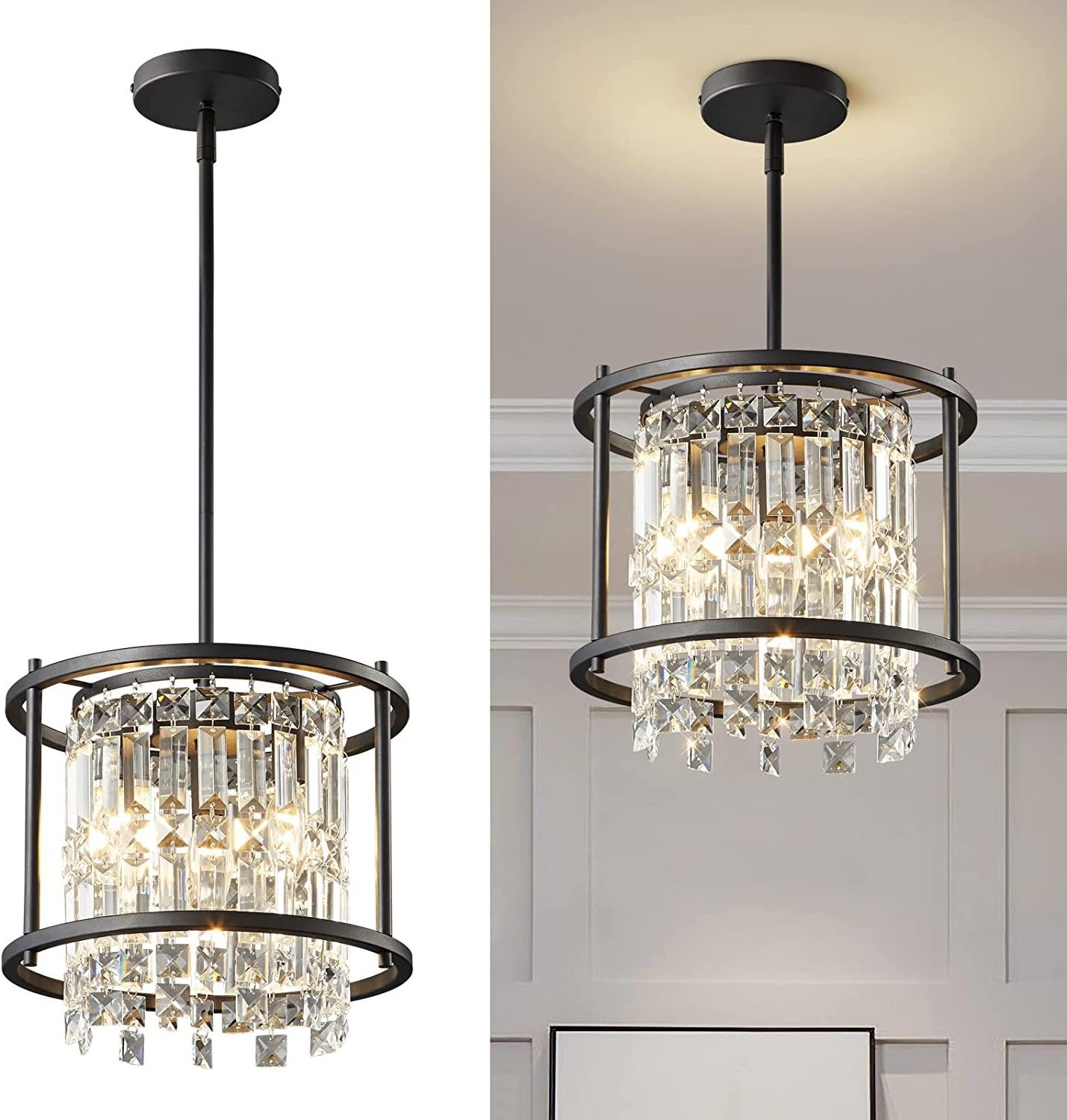 Light Fixture Semi Flush Mount Ceiling Light Fixture Industrial Farmhouse Chandelier Black Metal Crystal Pendant Light