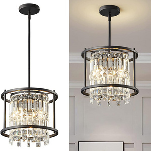 Light Fixture Semi Flush Mount Ceiling Light Fixture Industrial Farmhouse Chandelier Black Metal Crystal Pendant Light