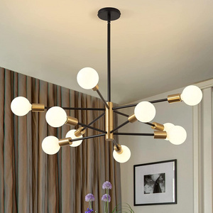 10-Light Black and Gold Chandelier Height Adjustable Mid Century Pendant Lighting Sputnik Ceiling Light Fixture for Kitchen