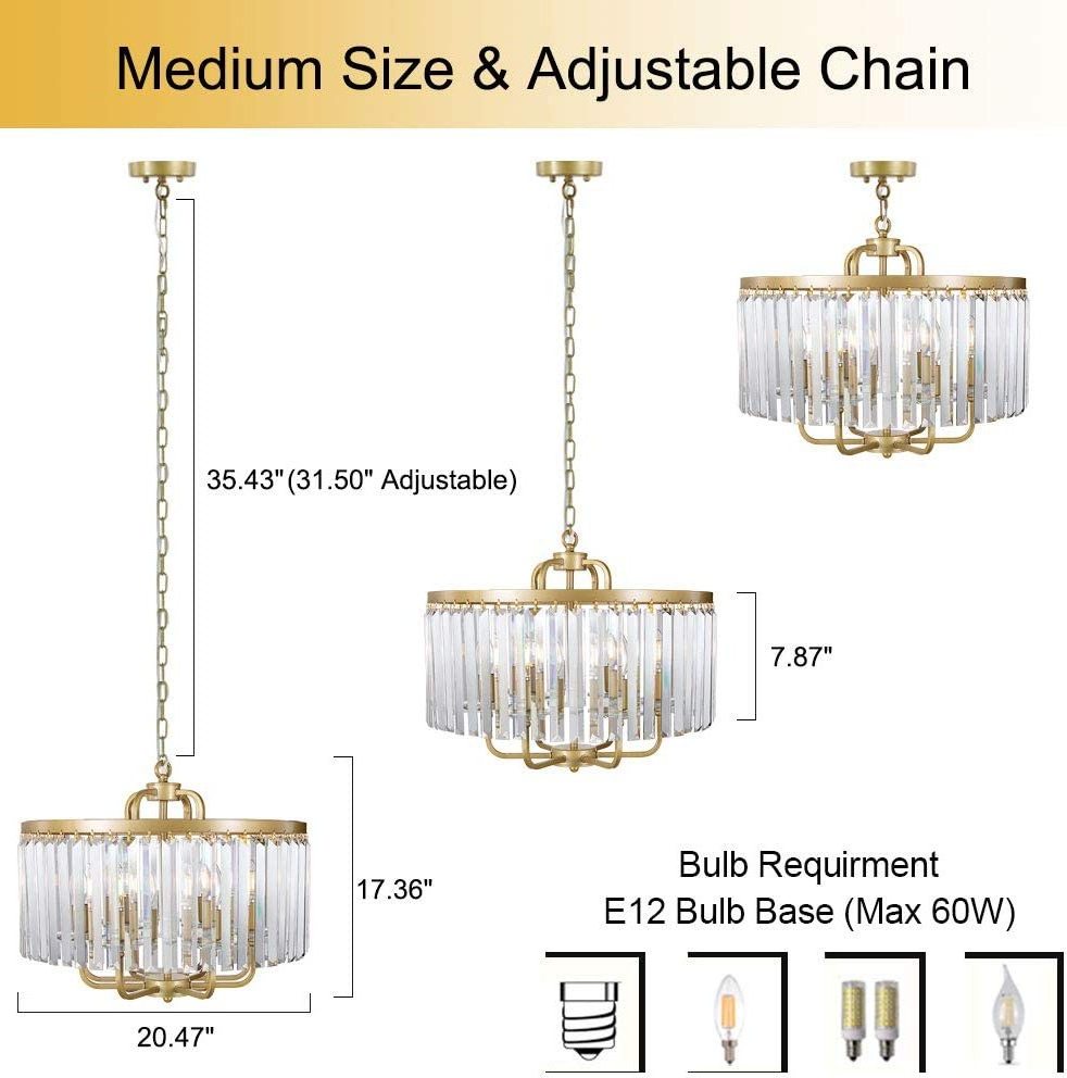 Modern Chandelier,6 Lights Foyer Farmhouse Crystal Chandeliers Lighting Fixture,Mid Century Hanging Ceiling Pendant Lighting