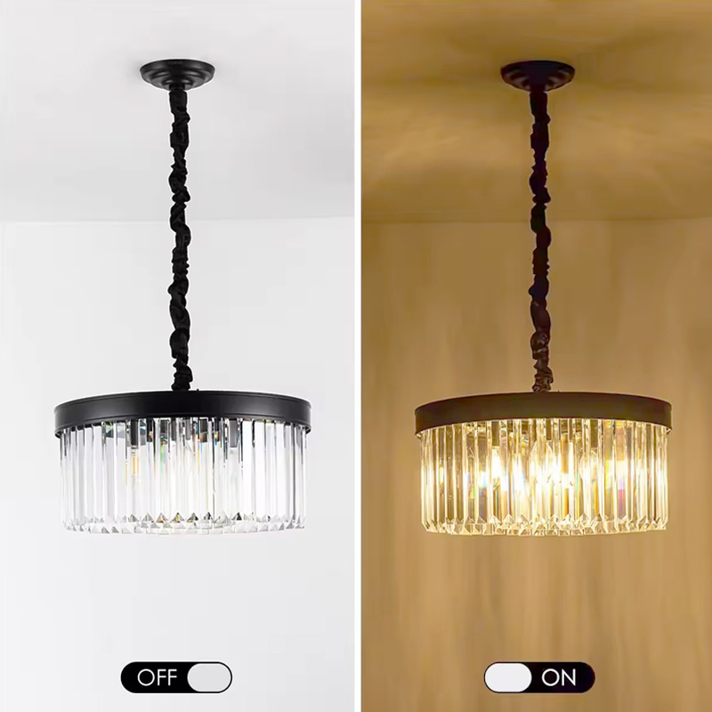 Modern Crystal Chandelier Lighting 2-Tier K9 Crystal Black Chandeliers Adjustable Chain Luxury Hanging Ceiling Light Fixture