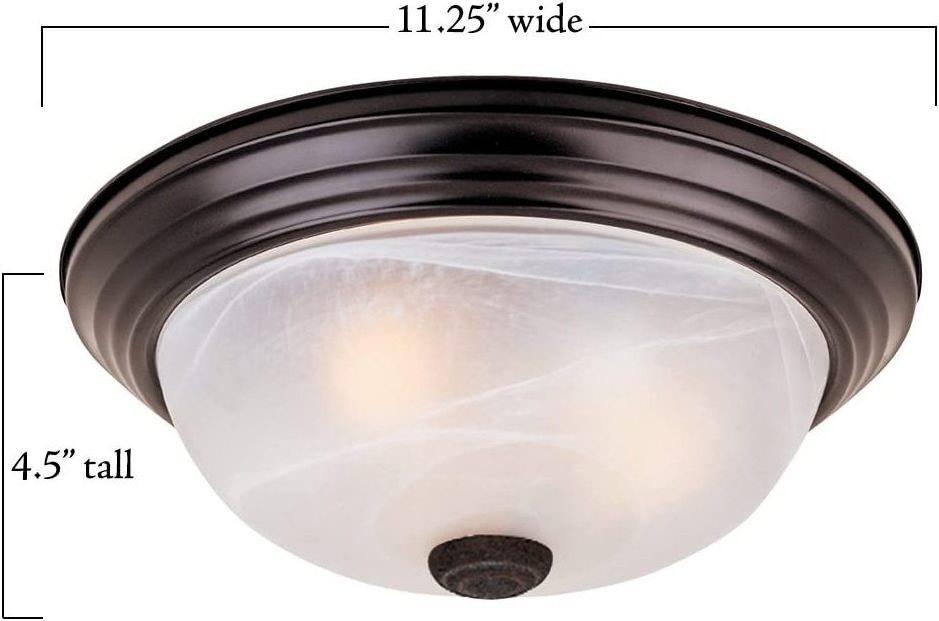 Modern 2-Light Flush Mount Ceiling Light Fixture with Etched Glass Shade, Oil Rubbed Bronze