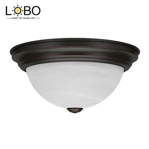 Modern 2-Light Flush Mount Ceiling Light Fixture with Etched Glass Shade, Oil Rubbed Bronze