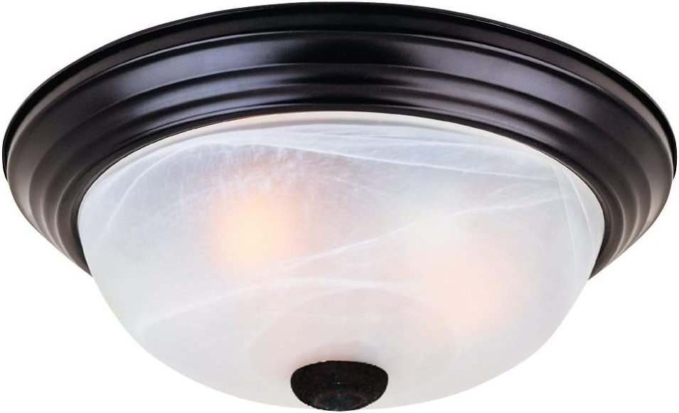 Modern 2-Light Flush Mount Ceiling Light Fixture with Etched Glass Shade, Oil Rubbed Bronze