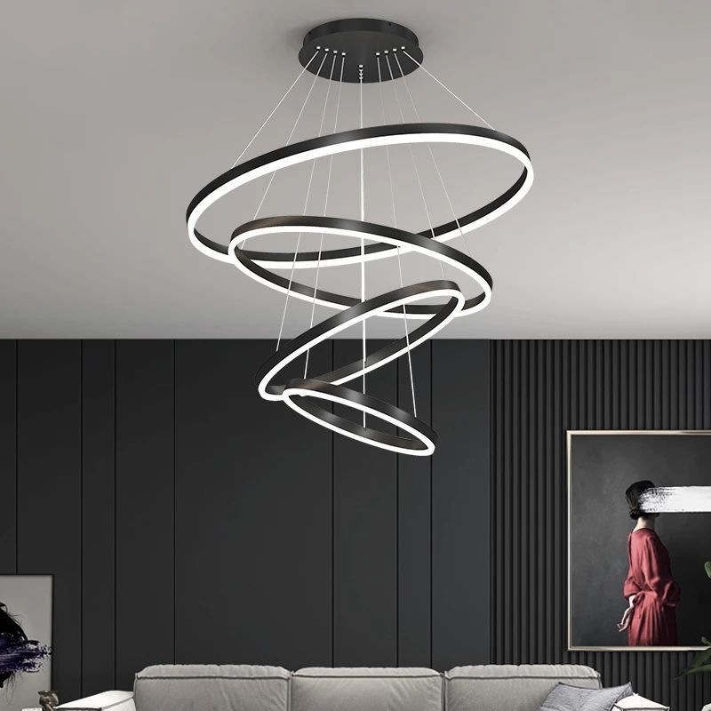 Contemporary Hanging Ceiling Luxury Home Decorative Pendant Light 3 Ring Acrylic Gold Luxury Round Led Chandelier