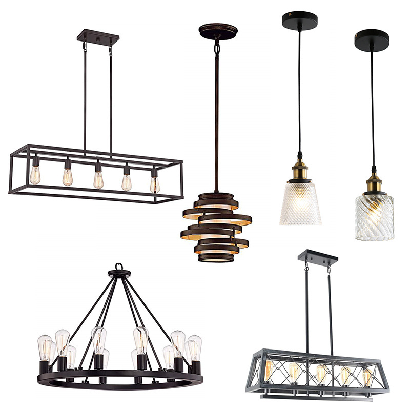 Iron Hanging Lighting Chandelier Industrial Vintage Metal Ceiling Pendant Light for Kitchen Island Bedroom Hallway