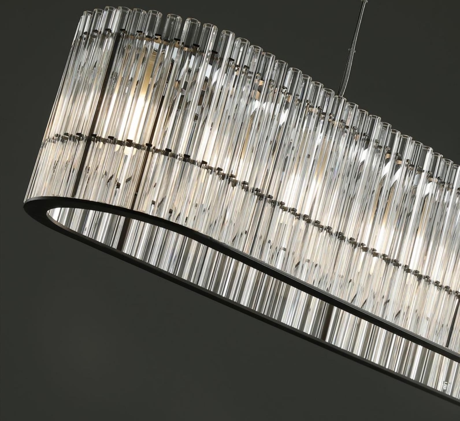 Modern Crystal Chandelier Black Rectangle Glass Ceiling Light Fixture 3 Color Pendant Lamp for Dining Room Kitchen Island