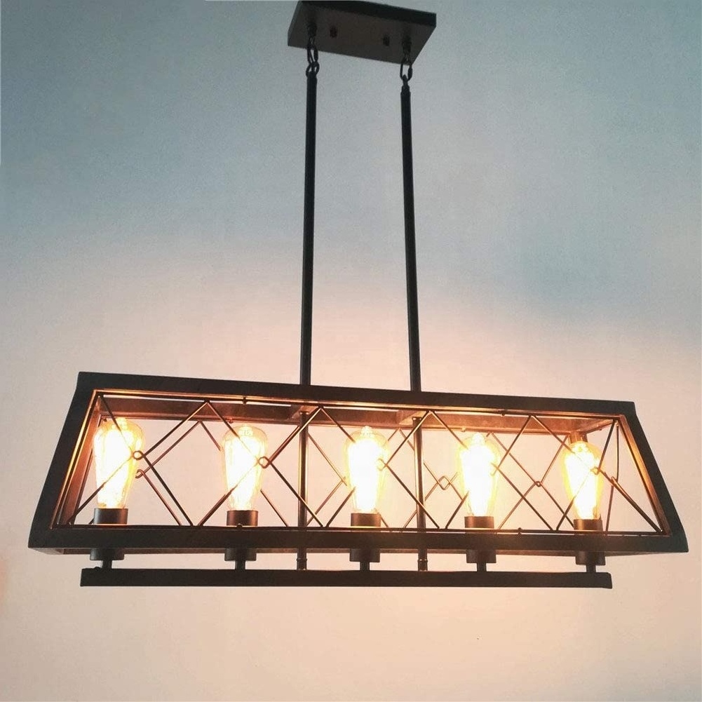 5-Light Linear Pendant Light Fixture Kitchen Island Lighting Antique Industrial Metal Farmhouse Chandeliers