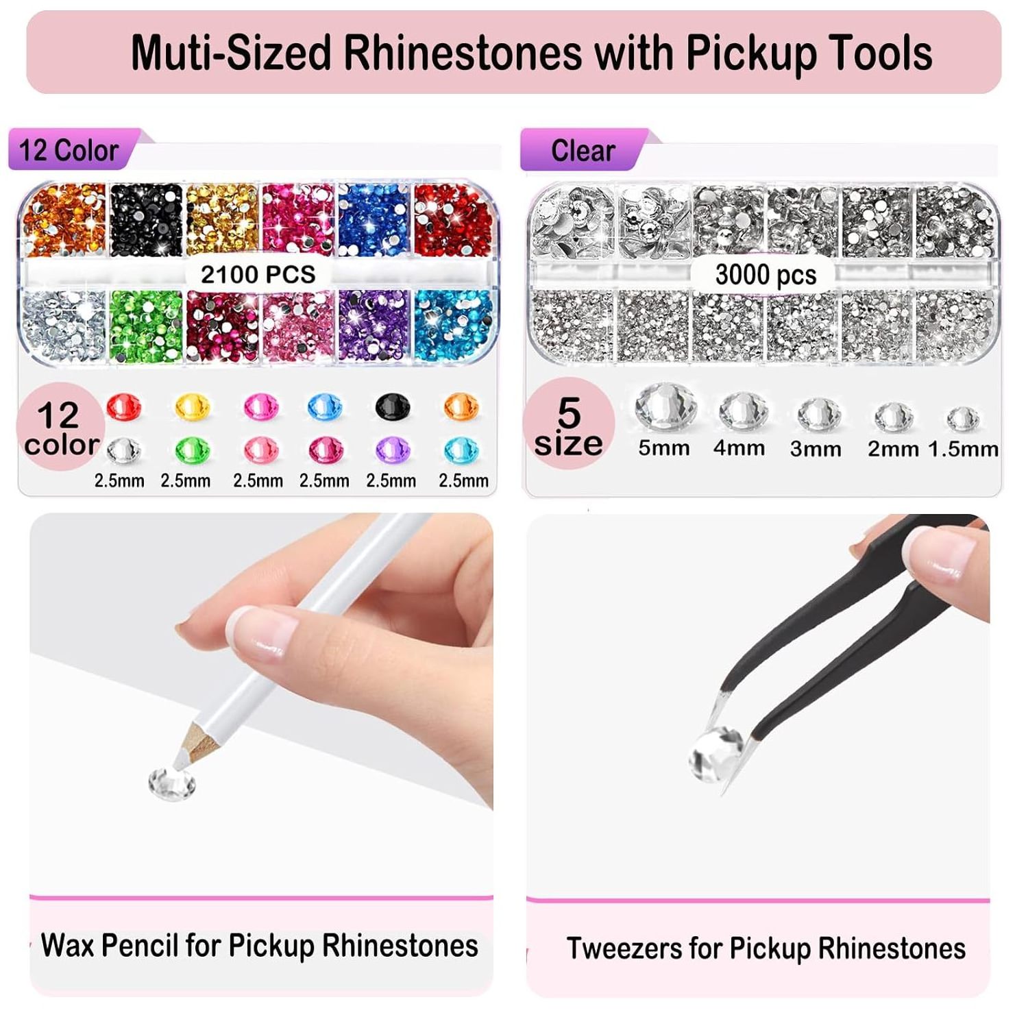 5100Pcs  Face Jewels with Makeup Glue Multi-Color Rhinestone with Nail Art Tools Dotting Tools Rhinestone