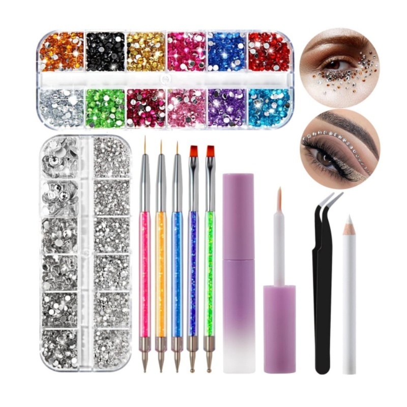 5100Pcs  Face Jewels with Makeup Glue Multi-Color Rhinestone with Nail Art Tools Dotting Tools Rhinestone