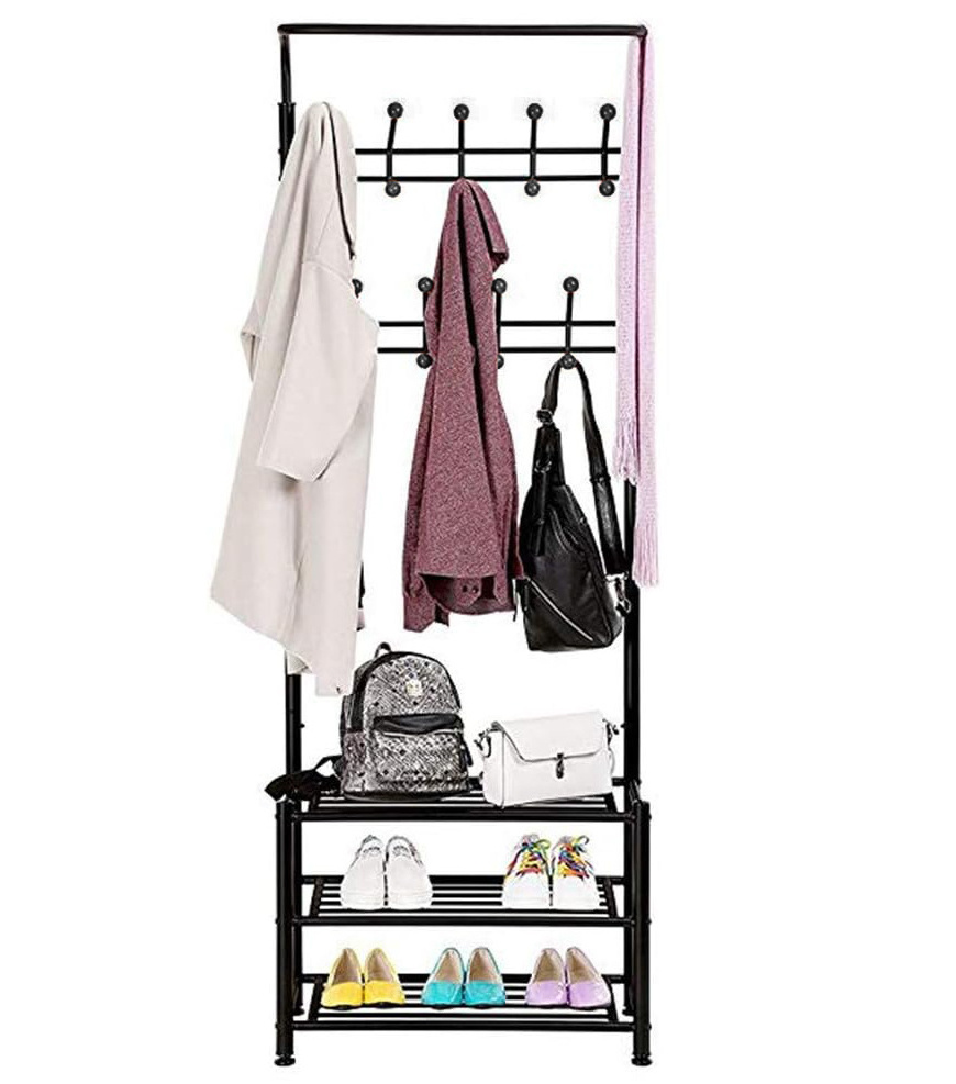 Selling Coat Hat Rack Stand,Hall Tree With Shoe Storage 9 Hooks Coat Stand For Hallway,Clothes Rack Metal Frame