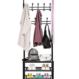 Selling Coat Hat Rack Stand,Hall Tree With Shoe Storage 9 Hooks Coat Stand For Hallway,Clothes Rack Metal Frame