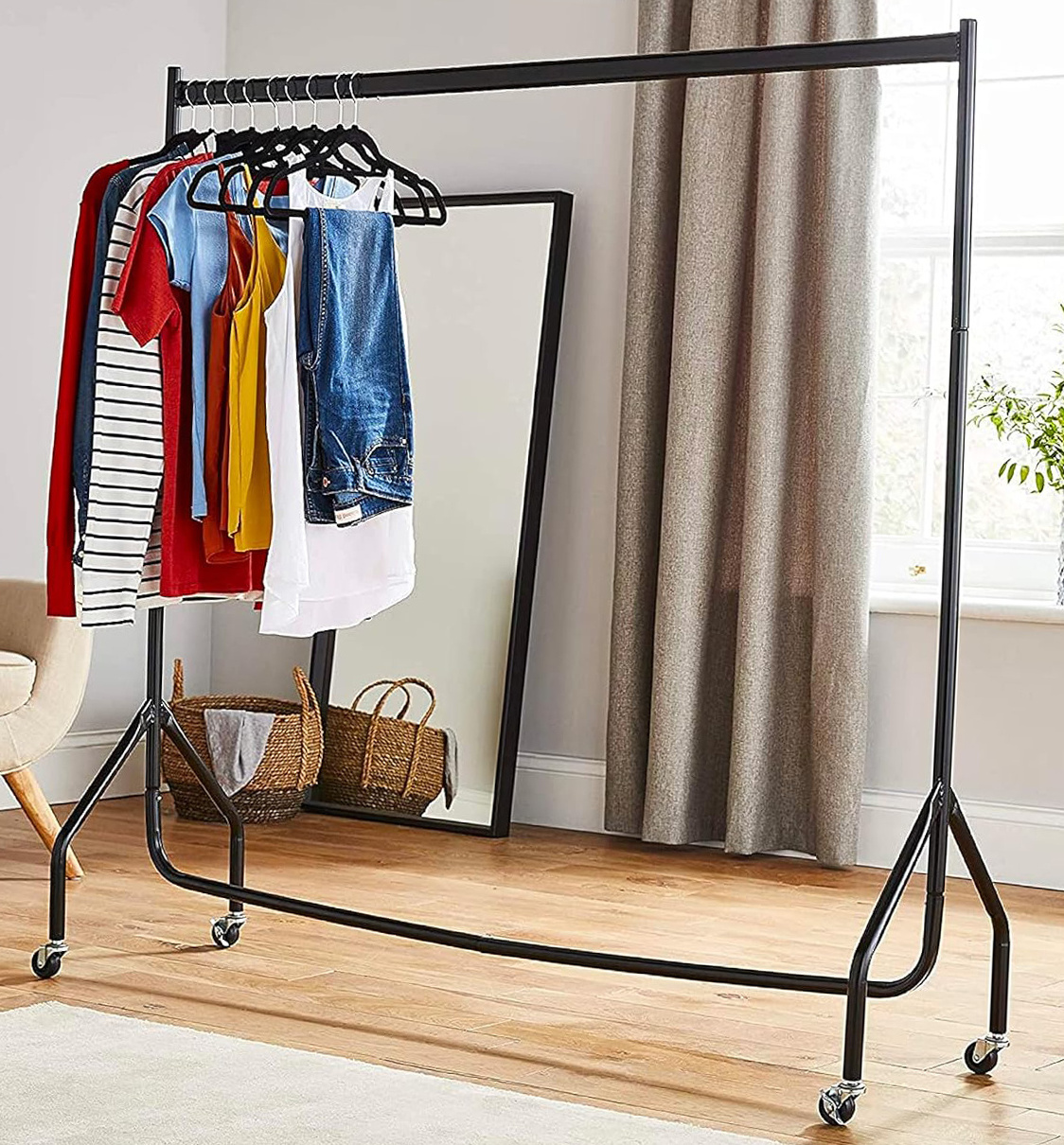 Most Popular Black Metal Pipes Dress Up Clothes Rack,Clothing Rack On Wheels Garment Iron Clothing Rack