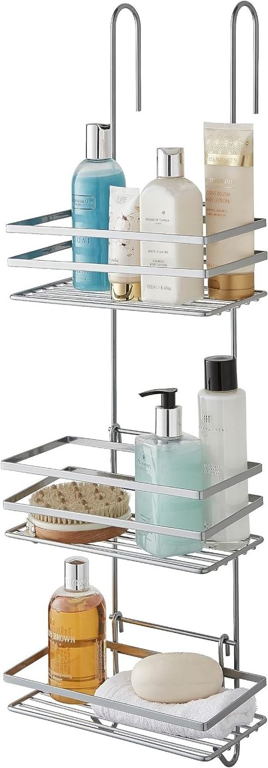 Hot Sale Wall Mounted Chromed Plated Bathroom Shower Caddy Metal Wire 3 Tier Hanging Shower Rack